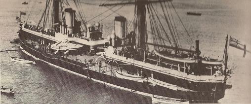 A port side view of the Inflexible, before the 1885 removal of her sailing rigs.