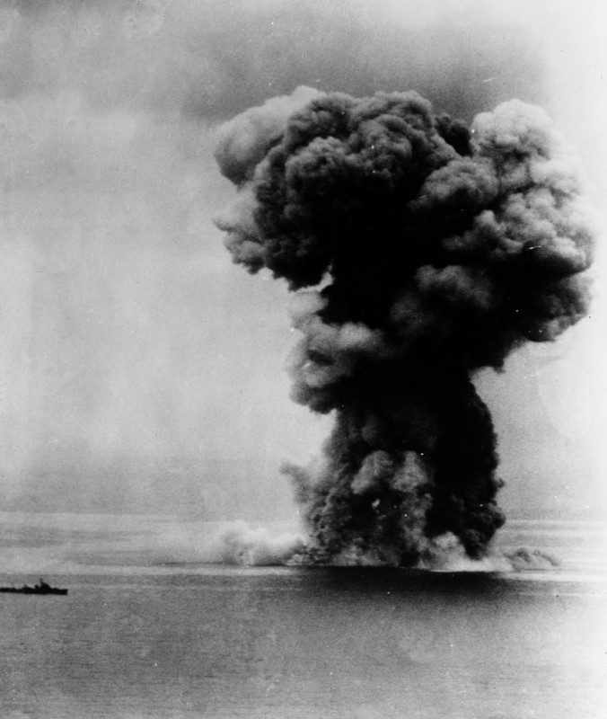 Yamato exploding while sinking, Operation Ten-Go, April 7, 1945