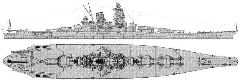 The ship diagram of Yamato as she appeared in 1941.