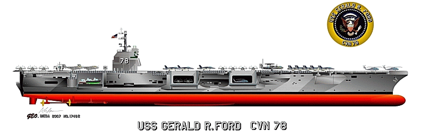 A view of the Gerald R. Ford facing to the right (starboard)