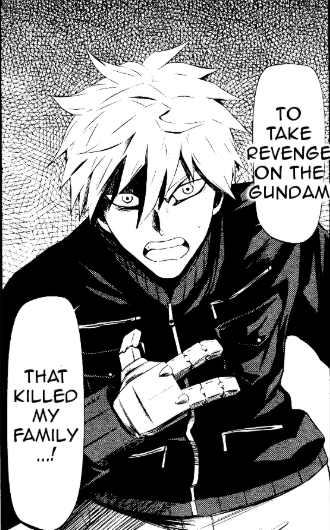 A manga panel from Mobile Suit Gundam Iron-Blooded Orphans Gekko showing Argi's robotic limb.