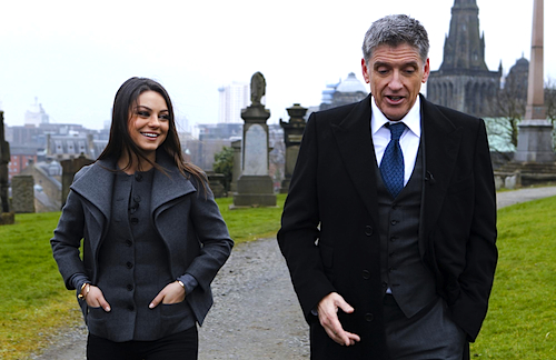 Larus has just said something silly, and gained a rare laugh from his wife. (Portrayed by Mila Kunis and Craig Ferguson)