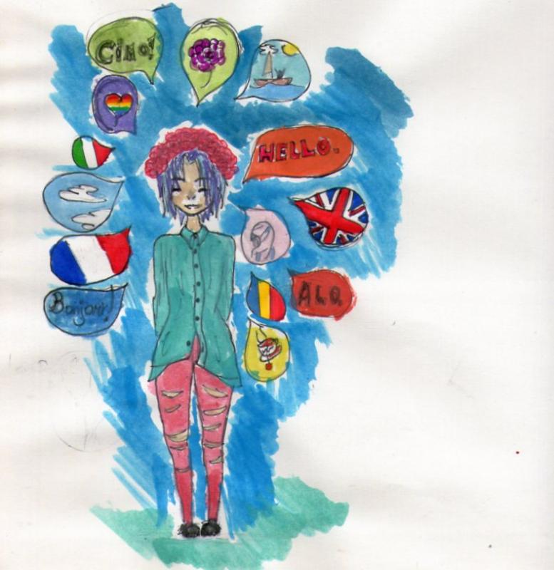 Watercolor art of Daniel with his nationalities, likes, etc. Made my me/xRedScarsx