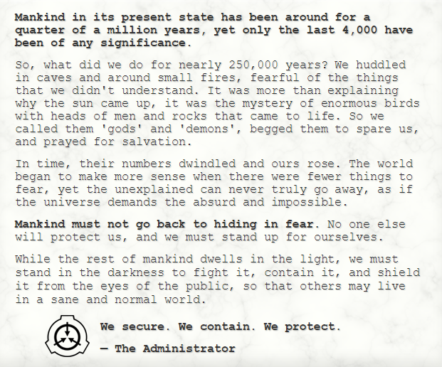 The SCP Foundation Mission Statement