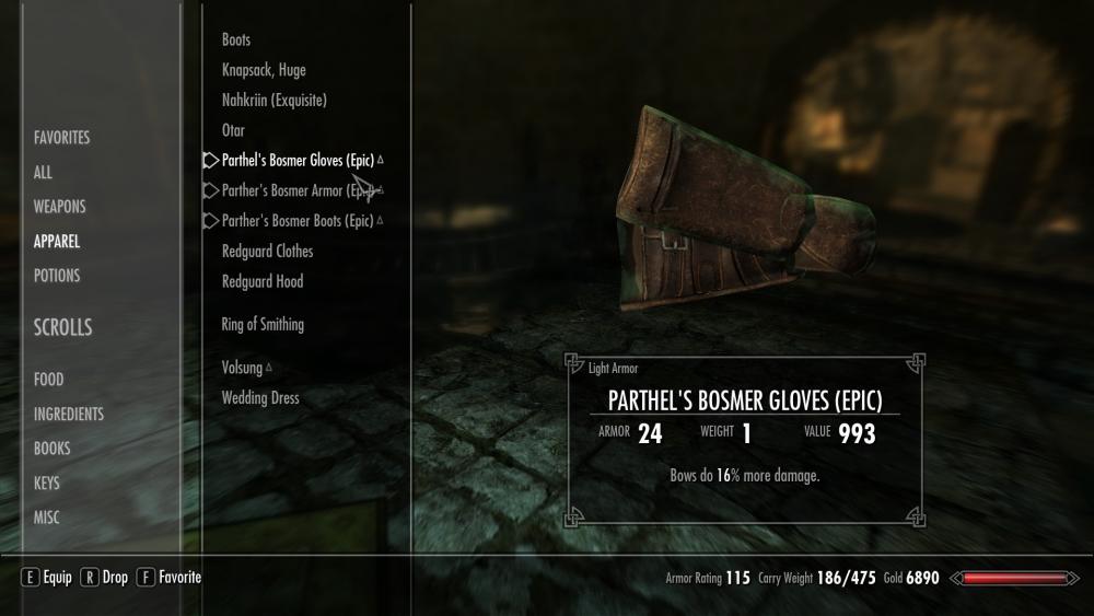 Gloves made from typical Bosmer design.