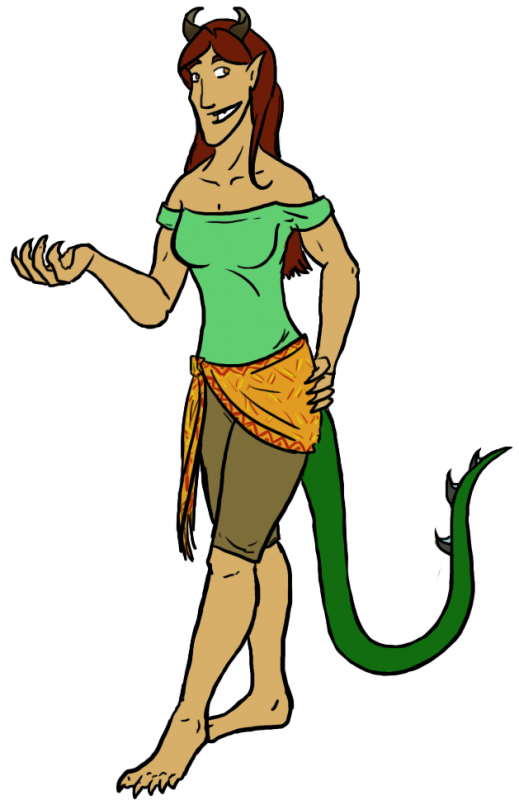 If needed, she hides her tail under her sash and her horns under a beanie.  She doesn't like to wear shoes.  If required, she'll opt for a flimsy pair of sandals