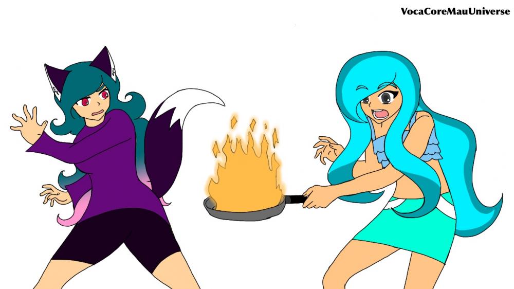 Here she is attempting to cooks something with her eldest sister, Sakura Nelond.