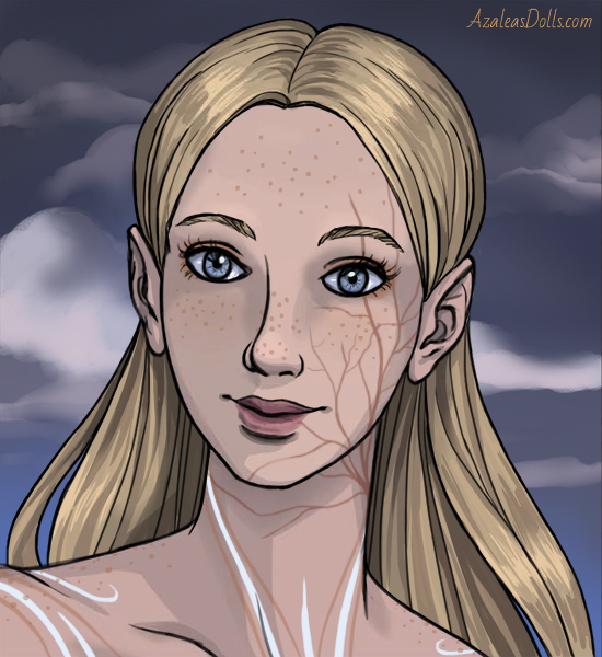 This is what Soph looks like up close and with her hair down, except she has no Rune Burns. The white lines are Tattoos she has and there are scars tracing them to enhance their power.