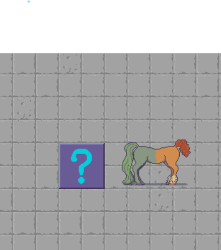 Doubutt standing near a purple tile with a cyan question mark on it