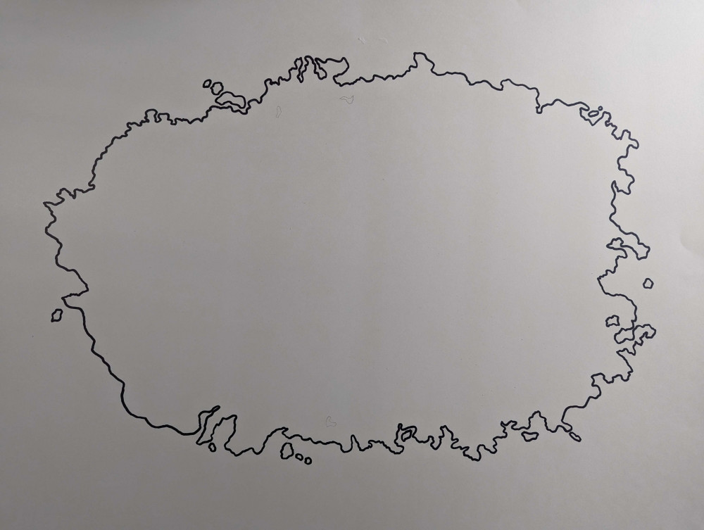 Traced outline of the rice that was poured on the paper
