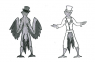 Fast sketch of back view markings, typical clothing style, missing feathers