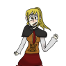 Here is a reference for her. This isn't a recently drawn picture, as there are many flaws - such as the bending of the arms and the legs themselves - but this is her appearance.