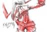 This was an earlier design I drew; but he started off with a scythe. He no longer uses it.