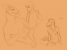 By Jeeves- Baldy and Pym sitting together, random gator girl sketch.