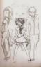 The first ever sketch I did of Eh'Ni and her dolls (Haaha on the left, Den'So on the right, and Mouse in her hand (bear is yet unnamed and will likely remain background) I have since lost this picture T-T even after I colored it and everything~ Oh well. I