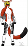 Still the same basic design, however, his legs are now the same rusty colour and he has paws instead of hooves. They match his arms.