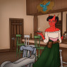 Diana in her tavern, "The Blue Falcon", in one of her very typical outfits
