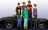 This piece done by Reeno-Alchemist showcases the entire family: From L to R (back row) Dexter, Jensen, Sebastian (played by Loki). From R to L (front row): Steven (played by Loki), Blanche, Evangeline (played by Loki) and in the background is the Car.