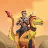 Belozi riding atop Motley, his trusted Deinonychus