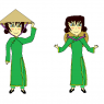 Wakumi wearing a Vietnamese outfit, complete with the Asian cone hat