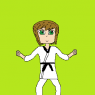 Agate wearing her martial arts gi for Taekwondo