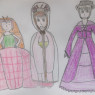 An another outfit drawing for my three girls, this time for a ball/carnival. Cassida got a dress similar to the fritillary flower, Wakumi has a pink sakura kimono (with a translucent hooded cloak), while Agate wears a Victorian-style dress.
