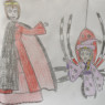 My Halloween-themed drawing. Its Agate du Fritillarie dressed as a vampire princess, while Micaria transformed herself into a Jorogumo (Spider Yokai)