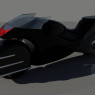 Batcycle.  Sleek, dark, low.  Engine roars when the throttle is opened.