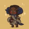 A simple-colored chibi. Sali smiles proudly with a hand on his hip. His wears layered tunic of furs. His hair is relaxed.