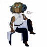 A shaded chibi. Sali is seated while he looks up at something in awe. He wears a Far Eastern togi and his hair relaxed.