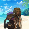 A shaded, full color waist-up. Sali stands and smiles towards his cousin, Sechen (by InfiniteLeft). Her hand is on her hip as she makes a teasing face, sticking her tongue out.