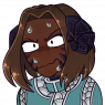 A simple color chibi bust. Sali is sweating furiously. He wears a turquoise robe and his hair relaxed.