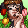 A full color shaded bust. Ilakha rests a hand on her face calmly. Tulips surround her.