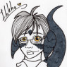 A minimal color sketch. Ilakha waves her tail behind her as she smiles at the viewer.