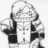 A potato-like minimal color chibi. Ilakha holds her staff low as she smiles with a hand on her hip.