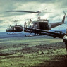 Bell UH-1 Iroquois (Huey) helicopters in flight over Vietnam, ca. late 1960s/early 1970s. US Army photo. NASM 9A00345