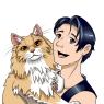 Brennan holding Miss, Sahara Winnean's Norwegian forest cat
