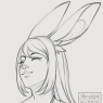 A bust sketch. Fane smiles contently off to the side.