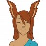 A flat-color bust. Fane faces the viewer with a calm smile.