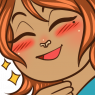 A chibi headshot. His head is raised while he smiles with joy.