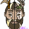 A headshot of Stygian, specifically showing the difference in his horns before and after his resurrection (and otherwise showing the pattern of his vitiligo and general coloration)