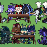 A piece of all of my 21 characters (at the time) playing blackjack and having a taco spaghetti picnic. c: