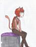 Drawn by me. It's Oliver. Sitting on a weird plush-topped crate thing. Whatever.