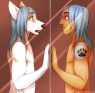 Kian looking in a mirror and seeing a human version of himself! This was done by chocolace and came out very well!