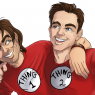 Brae and Cael showing of their eyebrow piercings and twinsie shirts, done by Evilduckie227