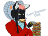 Quick Birthday doodle of Duke eating a tall dagwood sandwich. He's wearing the rings Zephyr got for him as a gift, too.