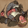 Wisps of smoke rose from his face, which looked like it had been branded with long vertical irons, the exact shapes of the slits in his metal visor.