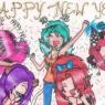 New years with a few of my other OC's  drawn by yours truly