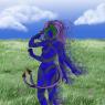 Shamira as she phases into another new world, her physical body forming even as she stops a moment to say hello to a native lifeform.