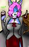 Maven in her normal attire. Clearly she enjoys her wine after a concert!